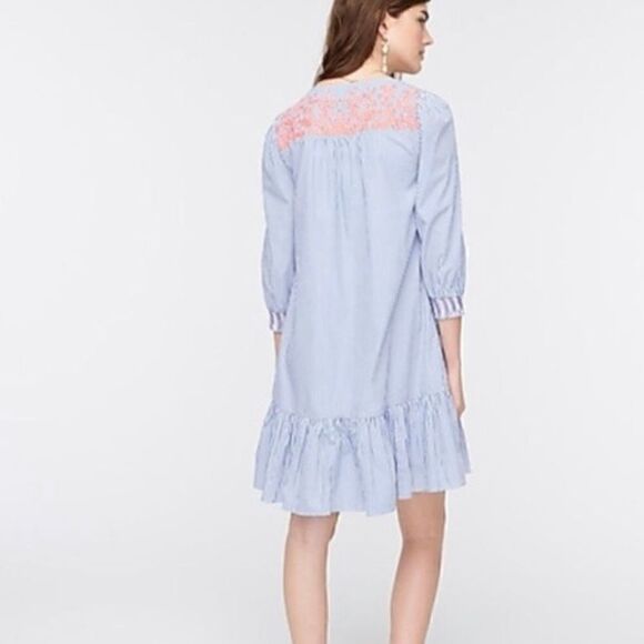 J. Crew Stripe Popover Dress Embroidered Size M Blue - Picture 3 of 6